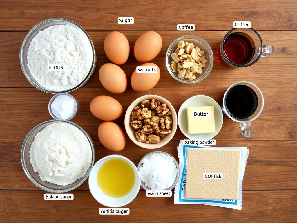 Składniki do ciasta wiewiórka siostry Anastazji ułożone na stole Składniki do ciasta wiewiórka siostry Anastazji ułożone na stole