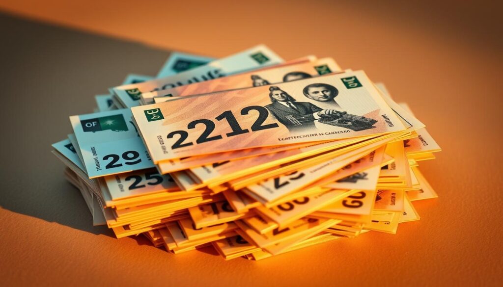 A pile of crisp, neatly stacked Polish złoty banknotes, bathed in warm, soft lighting that casts gentle shadows. The bills are arranged in a visually appealing, symmetrical composition, conveying a sense of order and financial stability. The background is a simple, neutral tone that allows the money to take center stage, highlighting its tangible, valuable presence. The overall mood is one of confidence, success, and the significance of gifting an appropriate monetary amount for a special occasion, such as a confirmation ceremony.