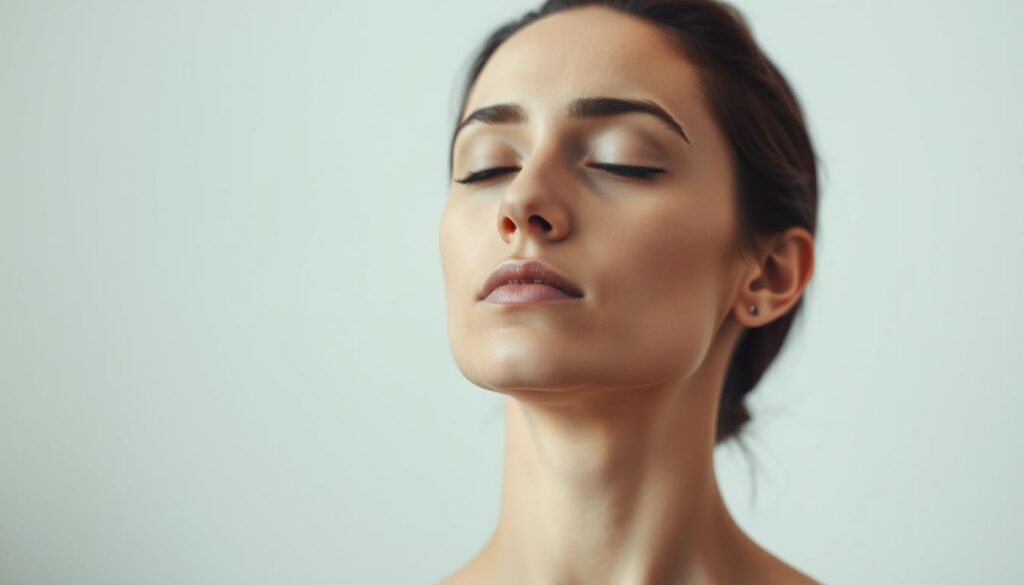 A serene, contemplative figure in the foreground, their eyes closed and expression tranquil, as if in a state of deep meditation or spiritual reflection. The background is a softly blurred, neutral setting, devoid of distractions, allowing the viewer to focus solely on the introspective mood. Gentle, diffused lighting creates an atmosphere of calm contemplation, inviting the viewer to ponder the complex relationship between physical intimacy and moral philosophy.