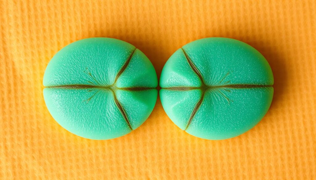 Kreatywne jajka faszerowane, wypełnione oryginalnym, smakowitym nadzieniem. Zdjęcie ukazuje zbliżenie na dwa przekrojone połówki jajek, delikatnie ozdobionych ziołami i przyprawami. Widać mięsistą, gęstą masę nadzienia, w ciepłym, złocistym świetle. Kompozycja jest symetryczna, z precyzyjną, staranną aranżacją. Tło to naturalna drewniana powierzchnia, w stonowanej, ciepłej kolorystyce, która uwydatnia piękno i apetyczność potraw. Całość emanuje atmosferą domowej, kreatywnej kuchni, gdzie tradycyjne przepisy mieszają się z nowatorskimi pomysłami. Zdjęcie zachęca do spróbowania tych wyjątkowych, kreatywnie wypełnionych jajek.