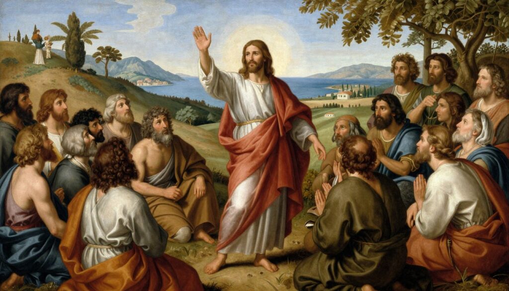 Jezus głoszący Królestwo Boże tłumom ludzi Jezus głoszący Królestwo Boże tłumom ludzi