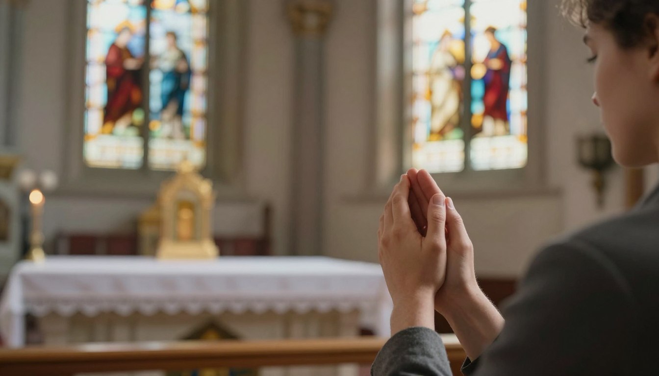 Osoba modląca się w kościele przed ołtarzem - modlitwa, która zawsze zostaje wysłuchana