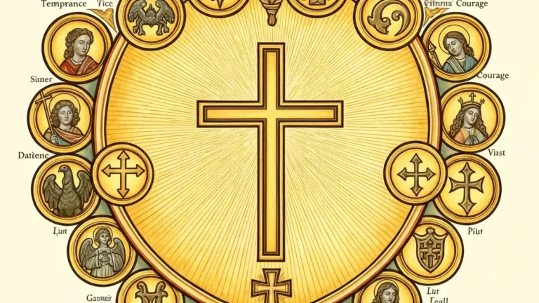 Siedem cnót głównych jako tarcza przeciwko grzechom - ilustracja katolicka