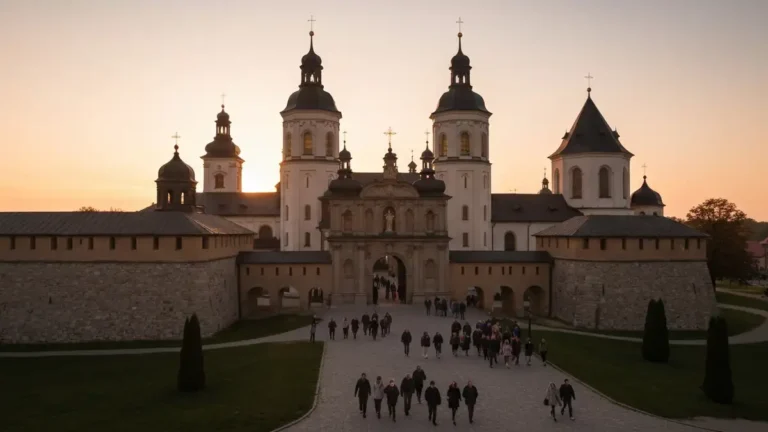 Sanktuarium na Jasnej Górze - widok na klasztor paulinów i Kaplicę Matki Bożej Częstochowskiej o wschodzie słońca