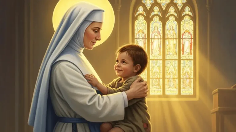Swieta Matka Teresa z Kalkuty obejmujaca ubogie dziecko, ikoniczny wizerunek apostolki milosierdzia